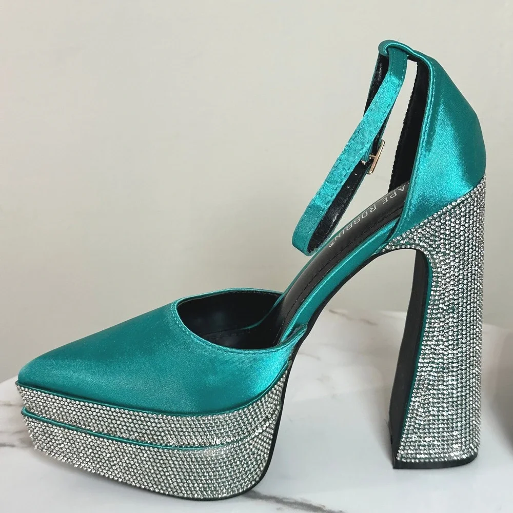 Cape Robbin Teal Satin Rhinestone Double Platform Heels Size 7 New‎